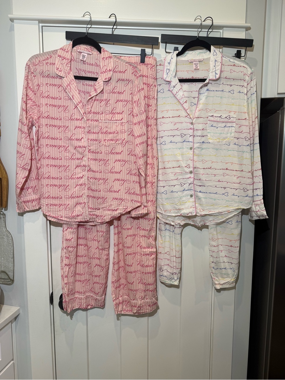 Victoria's Secret Pink Script Cotton Pajama Set & White Multi-Color Script Top